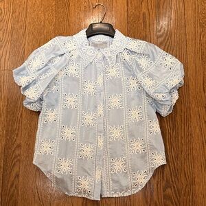 Women’s Blue Lace Embroidered Shirt